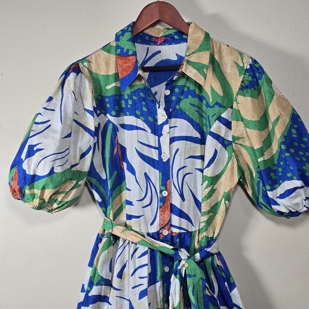 Flying Tomato Vibrant Leaf Print Maxi Dress 100% Cotton Size Large. - Picture 8 of 14